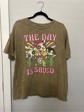 Kids Graphic Tee - Olive Green 'The Day Is Saved'